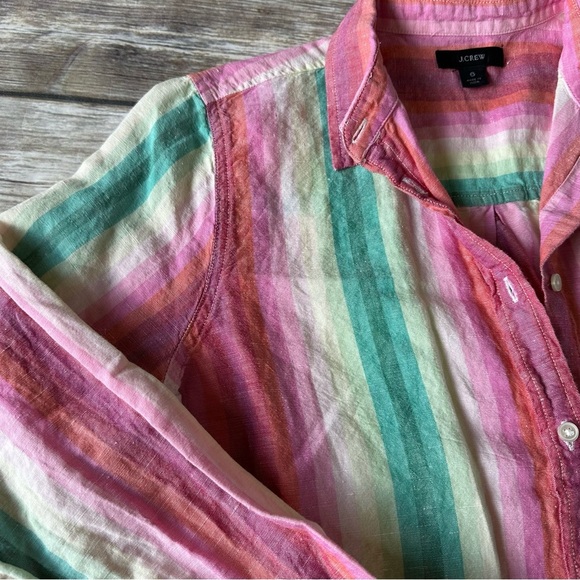J. Crew Linen Rainbow Striped Shirt Sz 6 - Picture 6 of 9